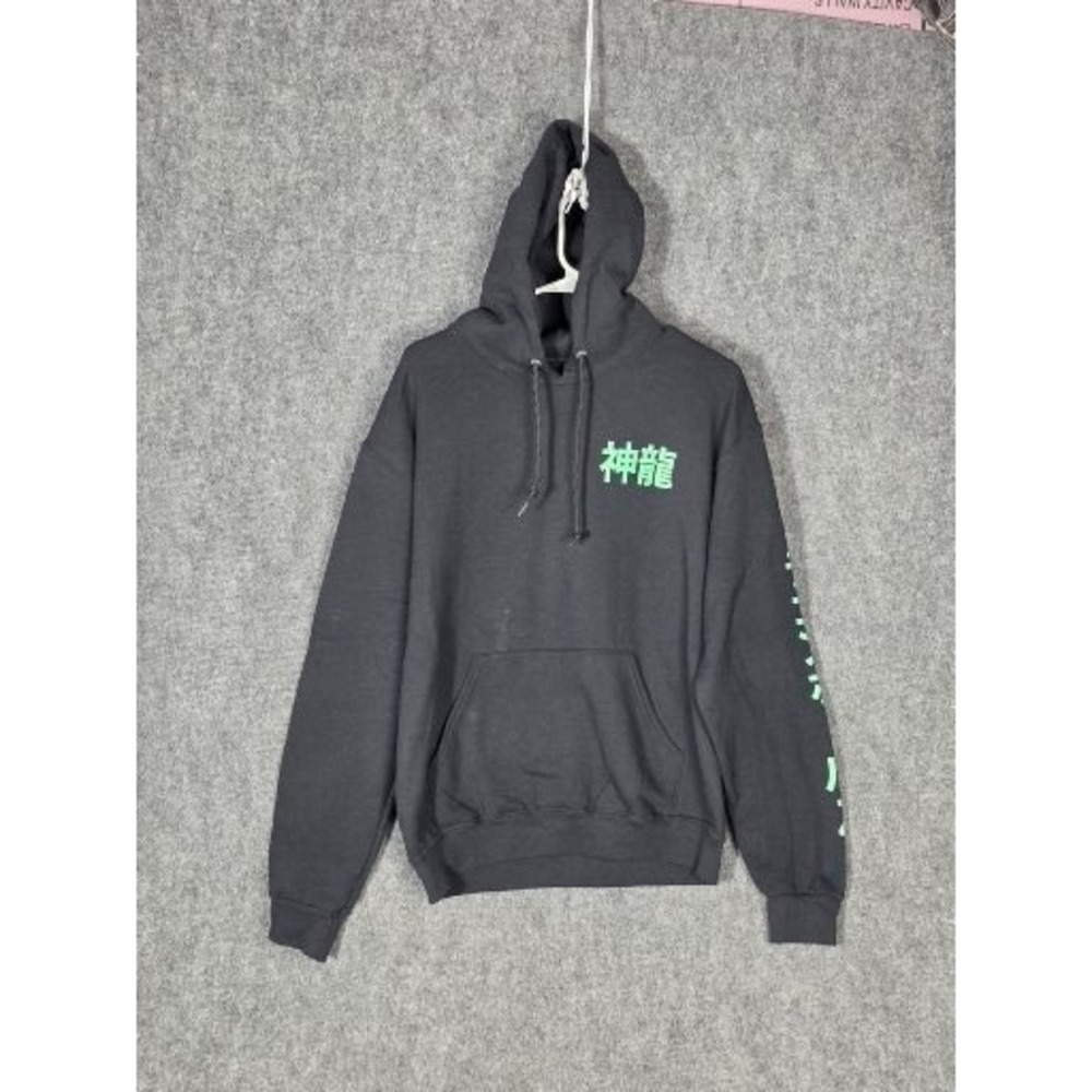 Dragon Ball Z Black Graphic Hoodie Anime Kanji Dragon Print Mens Sz M Streetwear